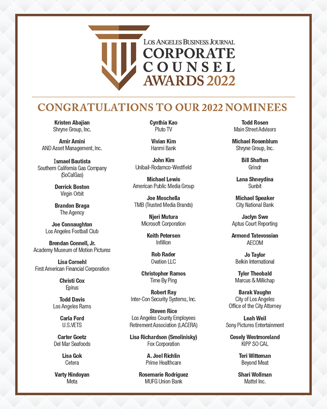 Corporate Counsel Nominee Sheet