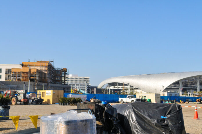 Residentual building under construction west of SoFi Stadium