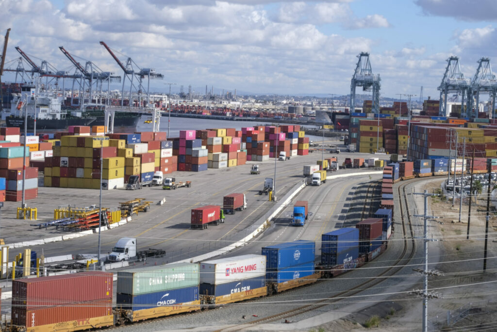 Containers stack up at the Port of Los Angeles. Calif., Wednesday, November 9, 2022. . (Photo by Ringo Chiu)